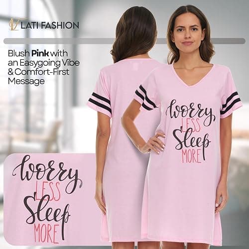 Lati Fashion 3 Pack Nightgowns For Women Soft Cotton Short Sleeve Sleepshirt Casual Sleepwear Nightdress Size S-3X thumbnail 3