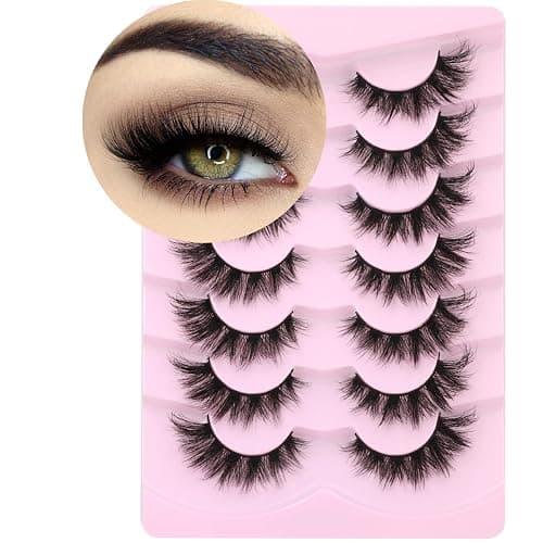 Mink Lashes False Eyelashes Wispy 3D Volume Cat Eye Faux Mink Eyelashes Natural Look 18mm Strip Eyelashes Pack 7 Pairs by Kiromiro - Image 1