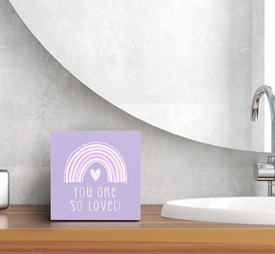 SRADMO You Are So Loved Rainbow Heart Wood Box Sign Desk Decor, Purple Kids Inspirational Quotes Wooden Block Box Sign Decoration for Kids Room Nursery Playroom Shelf Table Decorative Accessories thumbnail 6