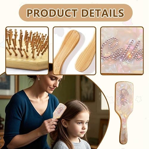 Personalized Rhinestone Name Hair Brush, Custom Wood Bamboo Hair Brush for Women Men and Kids Make Thin Long Curly Hair Health and Massage Scalp for Wedding, Bridesmaid, Birthday, Mother's Day, Friend thumbnail 3