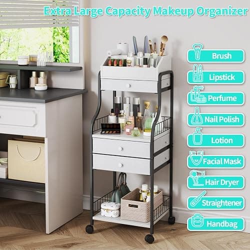 HapiRm Floor Makeup Organizer Storage - Vanity Skincare Make Up Organizers and Storage with Drawers, Cosmetics Display Cases Holder for Skin Care Nail Polish Perfume Makeup Brush thumbnail 5