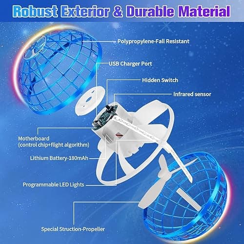 PRO STASH 2025 Upgraded Flying Orb Ball - Hover Drone Boomerang Ball for Kids & Adults, Fun Indoor/Outdoor Flying Experience for Gifts,Christmas Surprises for Boys and Girls (Blue) thumbnail 2