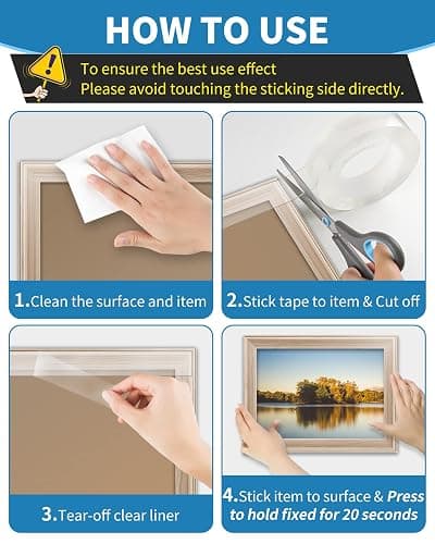 Teskyer Double Sided Tape Heavy Duty, 16.4 FT x 0.59 in, Extra Large Mounting Tape, Super Strong Adhesive Nano Tape for Walls Carpet Photo Frame Poster Home Office Decor thumbnail 7