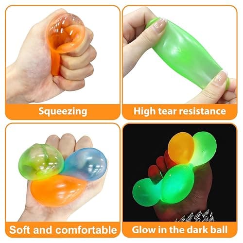 4 Pcs Glowing Sticky Balls, Squishy Stress Ball, Stress Relieving Glow in The Dark Toys Stick to The Wall, Squeeze Toys for Adults Kids, Party Favors & Prizes Stocking Stuffers thumbnail 7