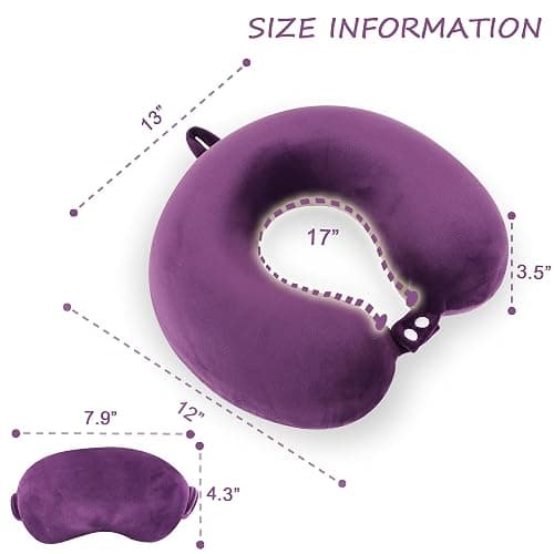 Sexysamba Pure Memory Foam Travel Pillow Set for Adults - Comfortable & Removable Machine Washable Cover, Neck Support Pillow Airplane Travel Kit with Eye Mask for Portable Plane Accessories - Purple thumbnail 3