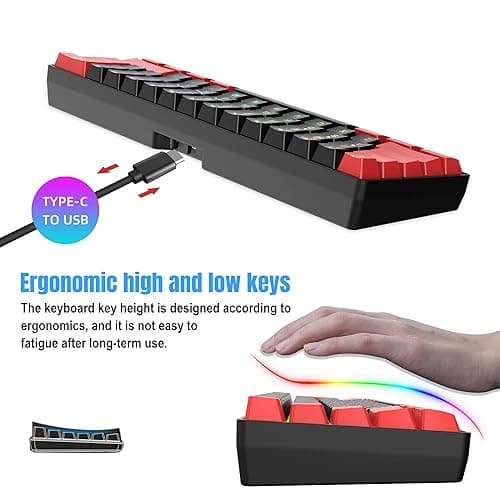 Snpurdiri 2.4G Wireless Gaming Keyboard and Mouse Combo, Include Mini 60% Merchanical Feel Keyboard, Ergonomic Vertical Feel Small Wireless Mouse(Red and Black) thumbnail 6