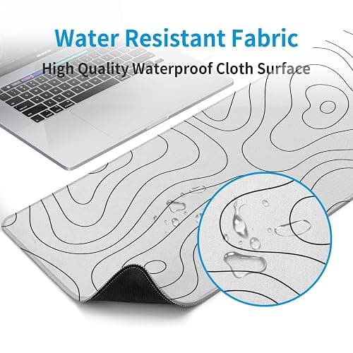 White Large Gaming Mouse Pad Desk Pad Topographic Map Big Keyboard Mat 31.5x11.8inch Computer Mousepad with Stitched Edge Non-Slip Rubber Base thumbnail 6