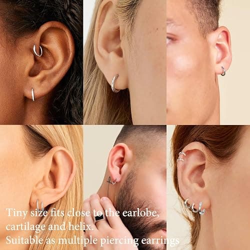 Gokeey Small Gold Silver Hoop Earrings for Women Men,Hypoallergenic 316L Surgical Stainless Steel Earrings for Sensitive Ears,Cute Cartilage Helix Conch Rook Tiny Huggie Hoops Earring Set for Multiple Piercing Jewelry Gift thumbnail 7