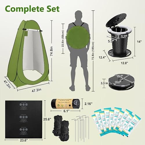 BLIKA Portable Toilet Kit for Camping, Camp Toilet with Pop-Up Privacy Tent, Toilet Bags and Eco Absorbent Gel, Foldable Portable Toilet for Adults, Portable Outdoor Shower Tent Camp Toilet thumbnail 2