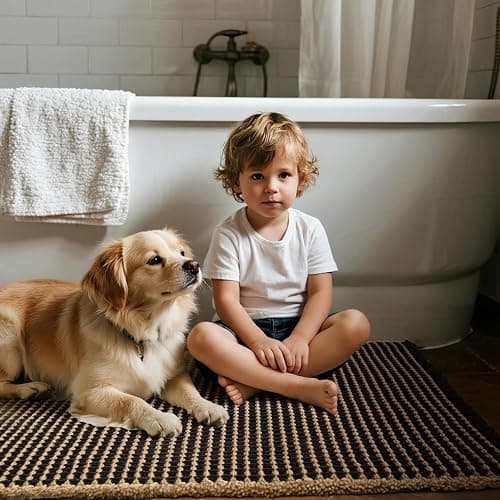 Triohero Waffle Bath Mat, Boho Bathroom Rugs Non Slip Washable, Ultra Soft Super Absorbent Quick Dry Farmhouse Bathroom Decor, 24" x 48", Black & Khaki thumbnail 7