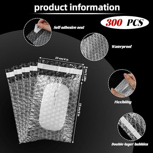 Frienda 300 Pcs Clear Self Sealing Bubble Cushion Bags Double Wall Bubble Pouch Bag Plastic Shockproof Protective Packing for Small Business Moving Shipping Packaging Storage(4" X 6") thumbnail 3