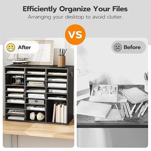 HOOBRO Literature Organizer, 27 Compartments Wooden Mail Organizer, Countertop Literature Sorter with Adjustable Shelves for Home, Office, School, Student Mailbox for Classroom, Black BK27WF01 thumbnail 4