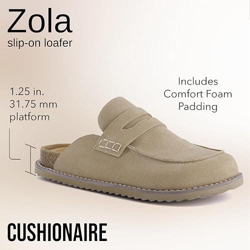 CUSHIONAIRE Zola Women’s Penny Clog Mule – Suede Slip-On with Memory Foam, Cork Footbed & Flexible Outsole thumbnail 6