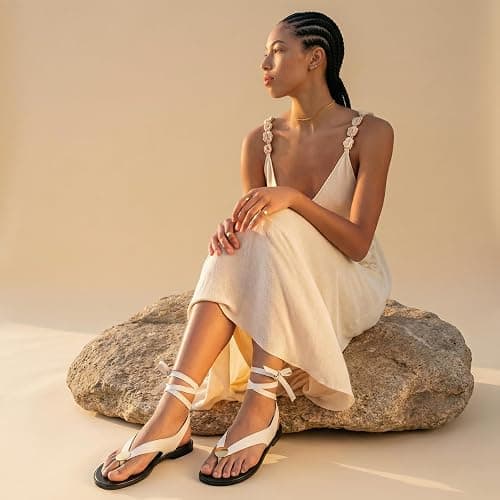 Molozoey Strap Flip Flop Flat Sandals for Women with Metal Circular Ankle Strappy Ladies Fashion Cute Summer Thong Sandals Dressy. thumbnail 4