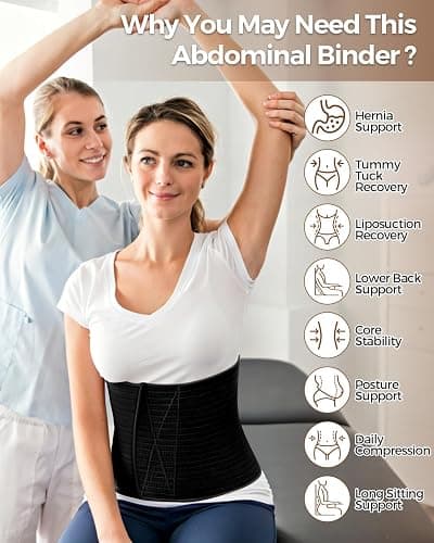 QEESMEI Abdominal Binder Post Surgery Belly Band Wrap for Women Men 9" Wide | Postpartum Belly Band Stomach Compression Wrap Waist Support Belt for Tummy Tuck, Waist, Core Support, Herni, Black,M thumbnail 6