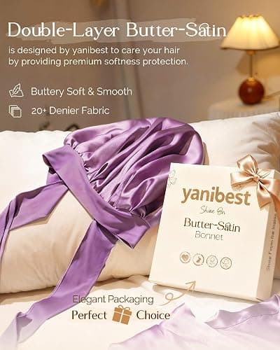 YANIBEST Silk Bonnet for Sleeping Women Adjustable Double Layer Satin Bonnet Reduce Friction Prevent Frizz Natural Curly Hair thumbnail 2