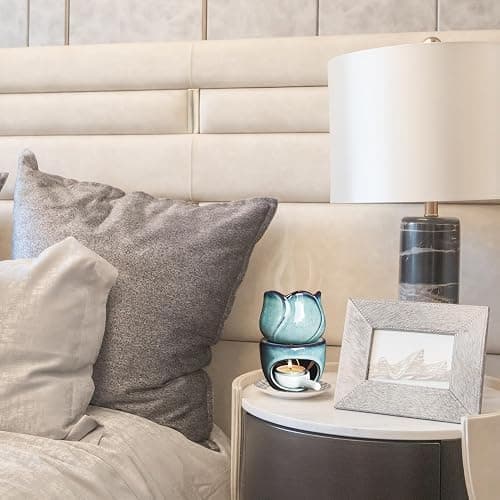 2 Pack Fragrance Essential Oil Burner Tealight,Tea Light Candle Wax Warmer,Tealight Fragrance Oil Warmer (2 Pack, Ice Cracked Glaz Lotus Shape) thumbnail 5
