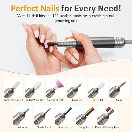 Sunvivi Electric Nail Drill , 40000RPM Powerful Electric Nail File Portable Nail Drill with 11 Drill Bits Rechargeable Efile for for Acrylic Nails Gel Polishing thumbnail 5
