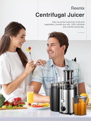 Juicer, Reemix Centrifugal Juicer Machines Whole Fruit and Vegetable, 3-inch Wide Mouth Juicer Extractor with 2 Speeds, Brush Included Easy to Clean (Black, 500W) thumbnail 2