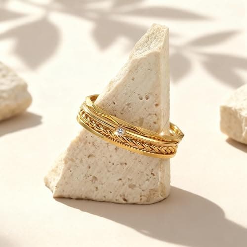 CONRAN KREMIX Waterproof Gold Stackable Rings for Women Non Tarnish,Dainty 14K Gold Plated Thin Thumb Ring Set Trendy Minimalist Rings for Women thumbnail 5