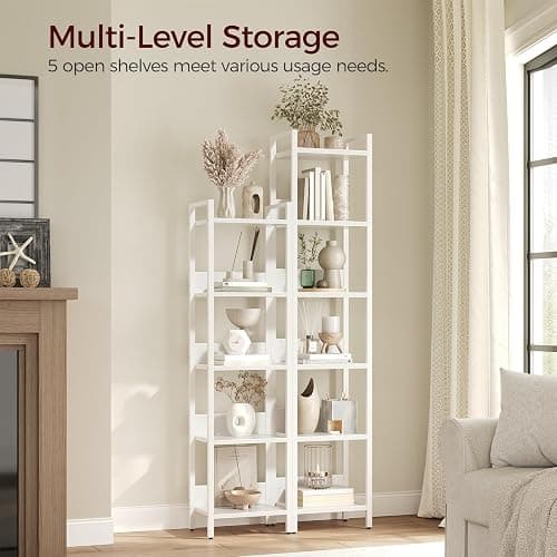 MAHANCRIS Bookshelf, 5-Tier Bookcase, Standing Book Shelf for Small Space, Storage Shelf Organizer, for Living Room, Bedroom, Study, Balcony, White BKBW5501 thumbnail 4