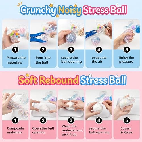 DIY Stress Ball Making Kit-Easy DIY- 10 TPR Skins, 16 Fillers, 15 oz Slime, 3.5 oz Clay, Handmade Squeeze Making Kit Stress Balls, Interesting Gifts for Women, Crunchy Relaxing thumbnail 6