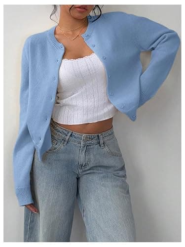 SOLY HUX Women's Button Down Cropped Lightweight Cardigan Sweater Cute Fall Fashion 2025 thumbnail 5