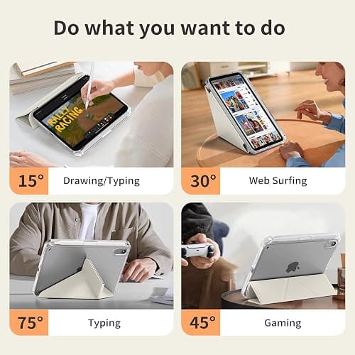 kenke Case for iPad mini A17 pro 8.3 Inch 2024, for iPad mini 6th Generation 8.3 Inch 2021 with Pencil Holder, Solid Y-Fold Stand Cover with Full Clear Hard Back Shell, Auto Wake/Sleep, Cream White thumbnail 8