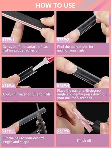 480PCS Extra Long C Curve Nail Tips and Glue, 2 Packs Natural and Clear Acrylic for Nails Professional Set, 12 Sizes Artificial Straight Square French False Nail Tips thumbnail 5