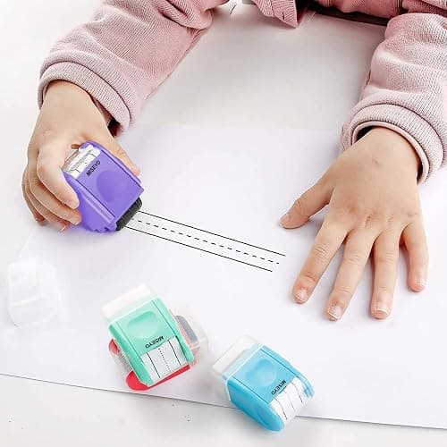 Miseyo Dashed Handwriting Lines Practice Roller Stamp,Self-Inking Line Rolling Stamps for Kids Writing - Purple thumbnail 2