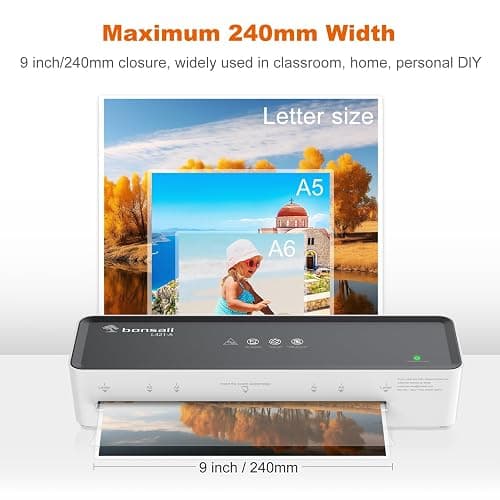 Bonsaii Laminator Machine with 5 Laminating Sheets, 9 Inch Thermal Laminating Machine for Doc/Posters/Photos, Compact Laminator for Home Office School, L421-Grey thumbnail 6