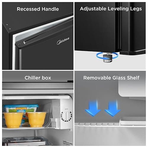 Midea WHS-65LB1 Mini Fridge, 1.6 Cu.ft Energy Star Certified Mini Refrigerator, Adjustable Thermostat, Reversible Door, Low Noise for Dorm, Office, Bedroom, Black thumbnail 7
