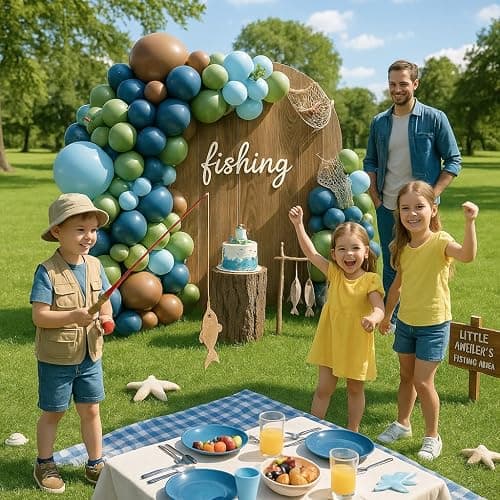 CROSSFINGERS Fishing Blue and Sage Green Balloon Arch Garland Kit, 149pcs Light Blue Brown Gray Balloons Different Size for Fishing Theme Birthday Baby Shower Party Decorations thumbnail 6