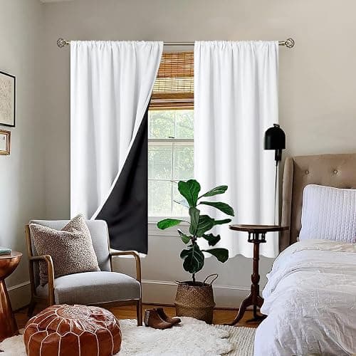 BGment White Blackout Curtains for Bedroom 63 Inch Long - Thermal Insulated Black Out Curtains Room Darkening Soundproof Rod Pocket Window Curtains for Living Room, Each Drape Panel 52 Inch Wide thumbnail 2