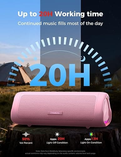 BolaButty Bluetooth Speaker with HD Sound, Portable Wireless, IPX5 Waterproof, Up to 20H Playtime, TWS Pairing, BT5.3, for Home/Party/Outdoor/Beach, Electronic Gadgets, Birthday Gift (Pink) thumbnail 5