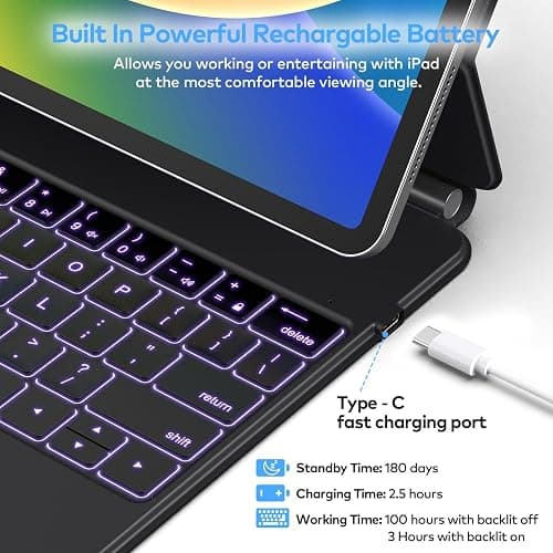 Keyboard Case for iPad Air 11-inch (M3 2025 / M2 2024) & iPad Pro 11 inch(1st/2nd/3rd/4th Generation) – Magic-Style Magnetic Keyboard Case with Multi-Touch Trackpad for 10.9” iPad Air 4th/5th Gen. - Black thumbnail 9