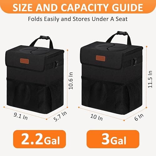Vankor Car Trash Can Bin with Lid Hanging for Back Seat, Car Accessories for Women Men Leak Proof Automotive Garbage Cans Leakproof Vehicle Trash Can for Truck SUV Black thumbnail 7