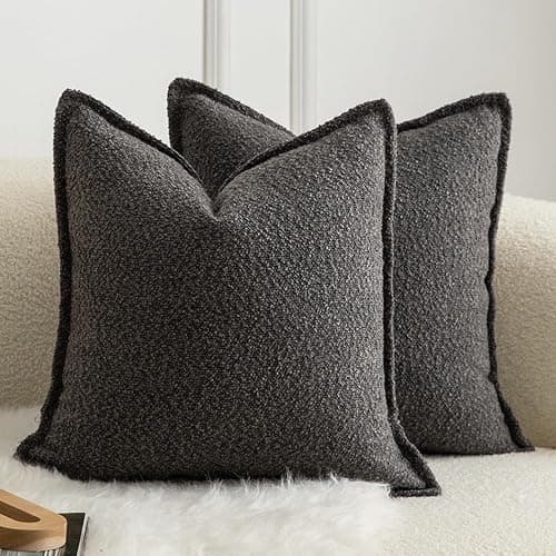 Mandioo Pack of 2 Decorative Throw Pillow Covers Accent Solid Woven Textured Cushion Covers Pillow Cases Bedroom Living Room Sofa Home 26 x 26 Inch 65 x 65 cm Dark Gray - Image 1
