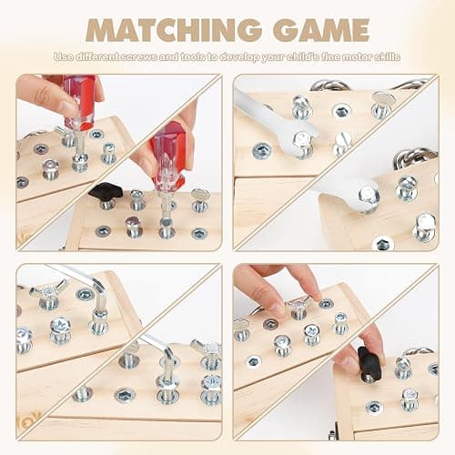 Vanplay Montessori Toys for 3 4 5 Year Olds, Montessori Screwdriver Board Set with Lock and Key - Kids Tool Set for Toddlers Travel, Fine Motor Skills Wooden Toys thumbnail 4