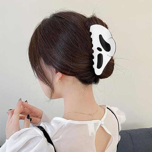AUOCATTAIL Halloween Hair Claw Clip 2pcs Big Mask Ghost Face Hairpin Funny Ponytail Clip Scream Grimaces Scary Styling Shark Hair Accessories Halloween Styling thumbnail 2