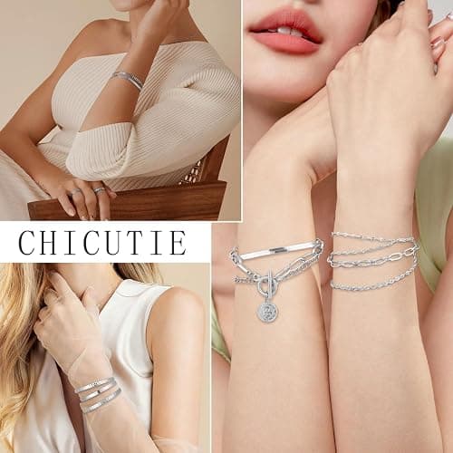 CHICUTIE Gold Jewelry Set For Women,14k Gold Plated Multi Layer Necklaces Bracelets Hoop Earrings Set Stackable Knuckle Rings, Trendy Elegance Charms Non Tarnish Minimalist Textured Boho Jewelry Gift thumbnail 3