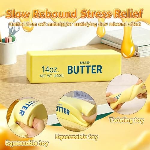 10in Giant Butter Squishy - 14oz Big Jumbo Squishy Butter Stick - Slow Rebound Big Butters Squeeze Stress Ball, Large Butters Fidget, Relief Slow Rising Fun for Anxiety Relief Party Favors thumbnail 7