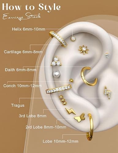 FIASASO Flat Back Gold Earrings for Women Trendy Hypoallergenic Surgical Steel Earrings for Sensitive Ears-20G Cartilage Earring Stacks 14K Gold Plated Small Flatback Stud Hoops Cartilage Earring Set thumbnail 5