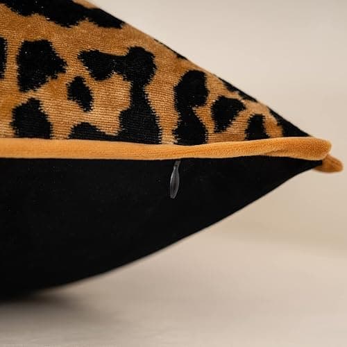 Yangest Black and Gold Square Pillow Cover Cut Velvet Leopard Print Cushion Cover Luxury Modern Pillowcover for Couch Living Room Bedroom,18x18 Inch thumbnail 4