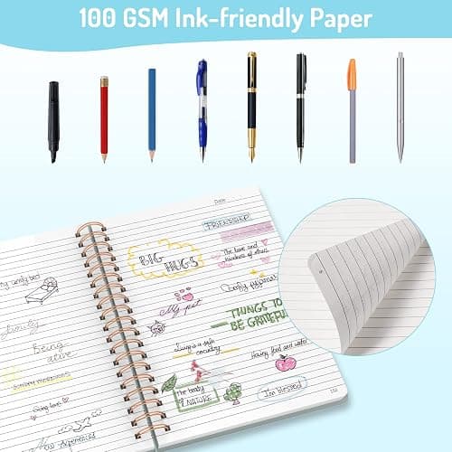 Forvencer Lined Spiral Journal Notebook with 300 Numbered Pages, B5 College Ruled Thick Journals for Writing with 100GSM Paper, Hardcover Notebooks with Contents for Work, School, Women, Men, Grey - Grey - B5 thumbnail 5