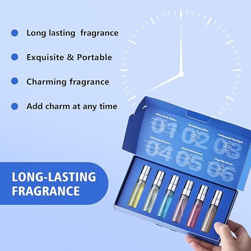 Roseye Urban Snapshot Perfume Sample Kits, 6-Piece Unisex Fragrance Discovery Kit, Travel Size Mini Perfume Gift Set for Men & Women, Variety Pack with Scent Cards, Christmas& Birthday Gift Idea thumbnail 8