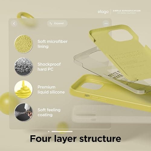 elago Compatible with iPhone 15 Case, Liquid Silicone Case, Full Body Protective Cover, Shockproof, Slim Design, Anti-Scratch Soft Microfiber Lining, 6.1 inch (Yellow) thumbnail 4