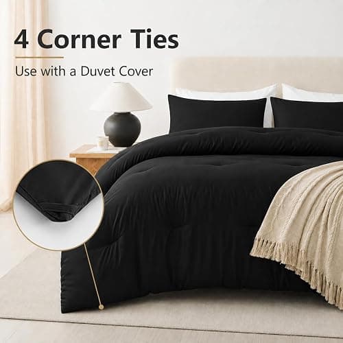 CozyLux Full Comforter Set, 3 Pieces Down Alternative Bedding, Black | 270 GSM All Season Comforter with 4 Corner Tabs for Use as a Duvet Insert, OEKO-TEX Certified, 2 Pillowcases, 82 x 86 in thumbnail 4