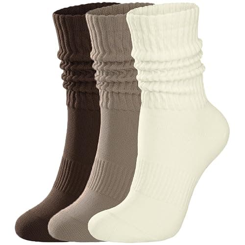 COZYOFFI Womens Scrunch Crew Socks: Retro Solid Slouch Mid Calf Socks - Cotton Casual Athletic Socks - Image 1