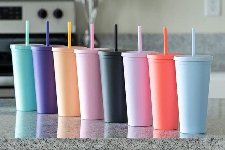 STRATA CUPS Classic Tumblers with Lids and Straws (8 pack) - 22oz Matte Pastel Colored Acrylic Tumblers with Lids and Straws, Double Wall Tumbler Bulk, Reusable Cup with Straw Cleaner (Assorted) thumbnail 8